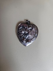 ​Antique Art Nouveau Sterling Silver Heart Locket, Webster Co. Repousse Lady Pro
