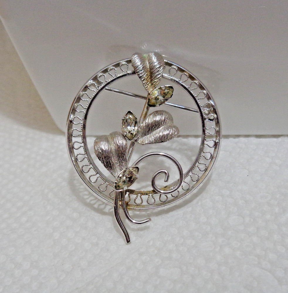 Large Vintage Sterling Silver & Marquise Rhinestone Flower Pin STAR ART 4.2 gm