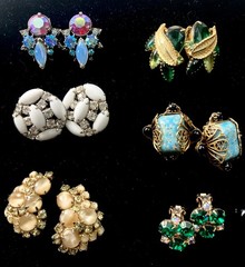 Lot of 15 Pair Vtg Rhinestone Clip On Earrings-Florenza Juliana Lewis Segal etc