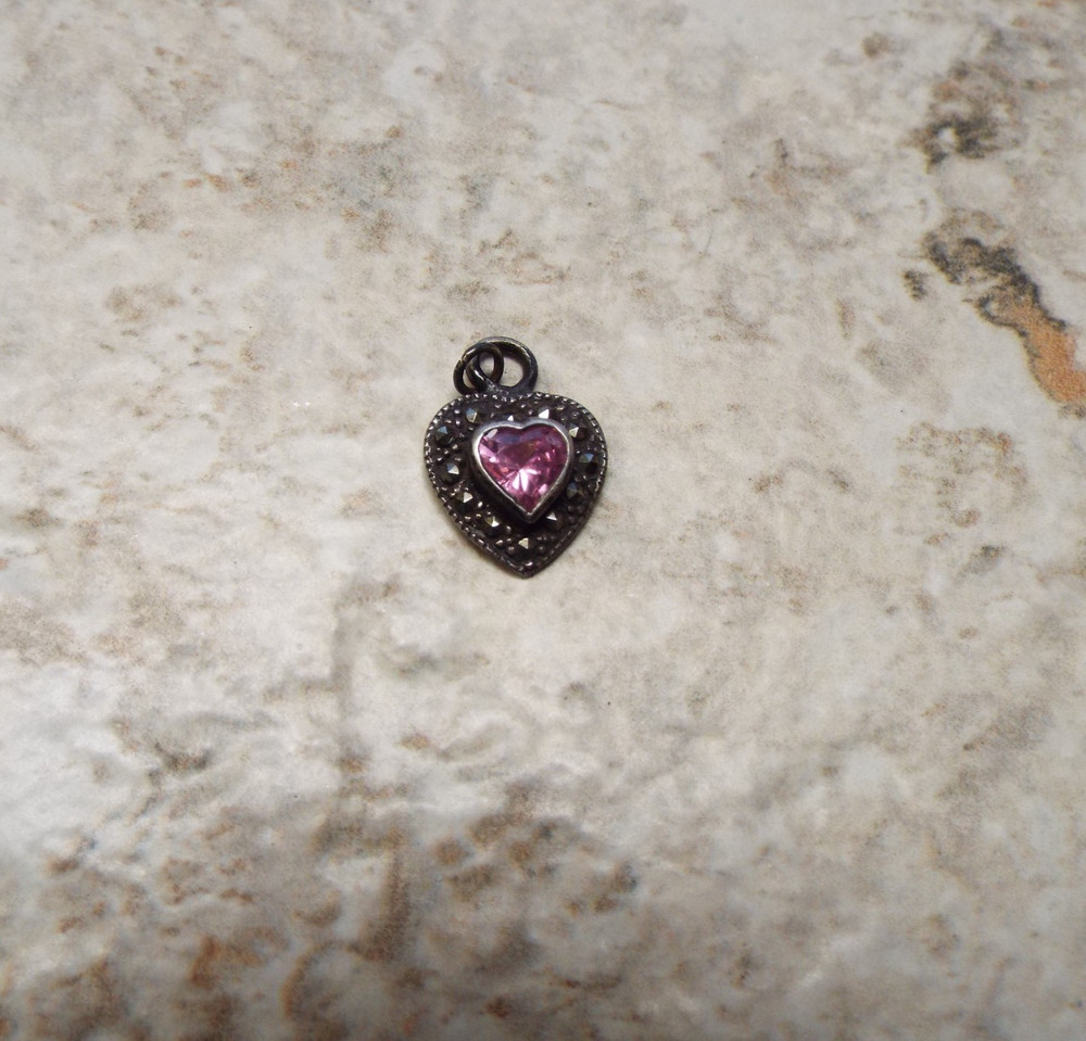 SU 925 Sterling Silver Pink Cz & Marcasite Charm
