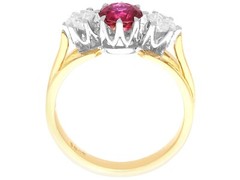 Antique and Vintage 1.29Ct Ruby and 0.60Ct Diamond 18k Yellow Gold Trilogy Ring
