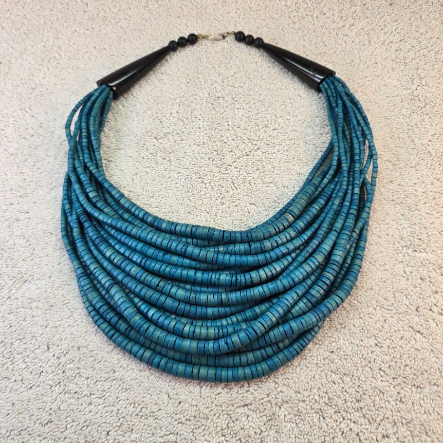 Statement Runway Blue 16 strands coconut necklace