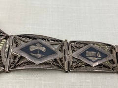 Vintage WWII Sweetheart Bracelet Niello Filigree Middle Eastern Silver 5 Panel