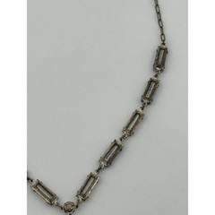 Antique Art Deco Rhinestone Flower Y Drop Necklace Silver Tone READ