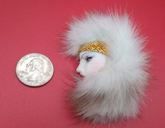 Vintage Signed Han Shin Real Fur Pin Brooch Retro Art Deco Lady Profile Large