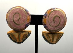 Vintage 80s Runway Bold Handmade Paper Earrings Haute Couture Pink Orange Gold