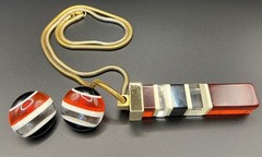 Designer Vintage! 1970s Lanvin Paris Mod Lucite Necklace &clip back earrings set