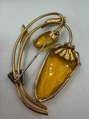 Vintage Brooch Estate Flower Lantern Simulated Citrine Rare Large Unsigned LX