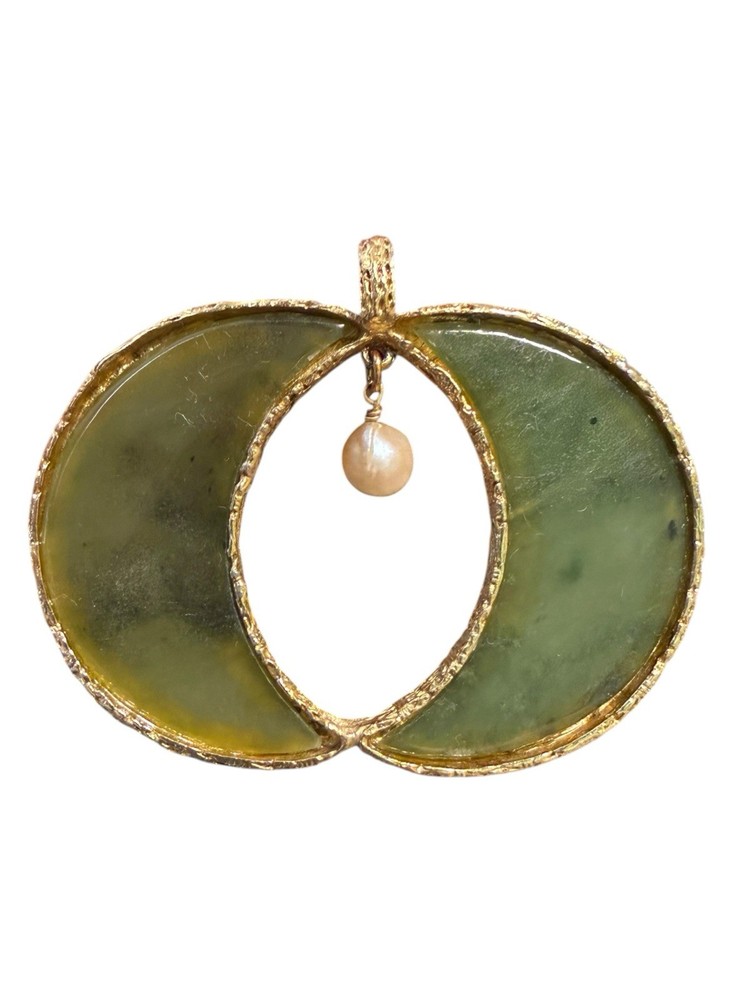 Vintage Swoboda Jade Pearl Pendant Crescent Moons Celestial Pumpkin