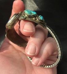 Effie Calavaza Zuni Signed Turquoise Snake Watch Vintage Native American Jewelry