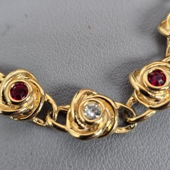 Vintage Gold-Tone Floral Bracelet W/ Whiter/Red Austrian Crystals & Original Box