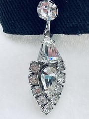 Clear Rhinestone Pear Shape with Halo Dangle Chandelier Earrings Silver Tone