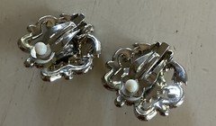 Carol Lee Lux Clip On Silver Tone Rhinestone Pearl