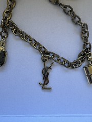 YSL Yves Saint Laurent Vintage 3 Charms Gold Tone Bracelet with Iconic Logo