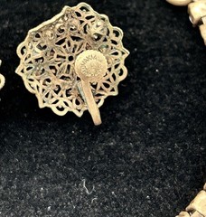 Vtg CZECH Screw-back Cluster EARRINGS and BRACELET SET-Gold Tone-RHINESTONE