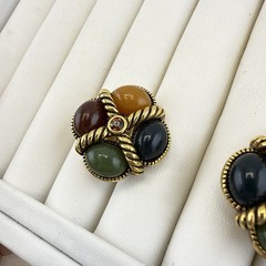 Vintage Joan Rivers Earrings Cable Multi Gem Cabochon Imitation Jade CLIP ON