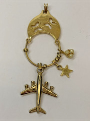 Vintage MONET Charm Holder Gold Tone Pendant w/ Air Plane Charm Retro 70’s 80’s