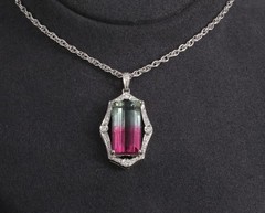 Fine 12.23ct Natural Watermelon Tourmaline & 0.24ct Diamond Platinum Necklace