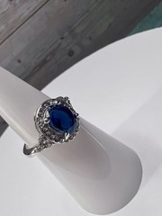 Exquisite Synthetic Blue Crystal Ring Made From Alloy Metal Plated In White K