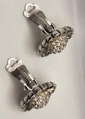 Marcel Boucher 5054 Rhinestone Clip On Earrings Silver Tone Baguette Signed VTG