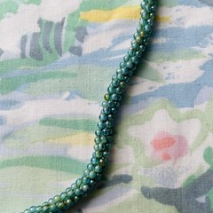 Vintage Beaded Lariat Necklace and Rhinestone Earrings Blue Green Turquoise