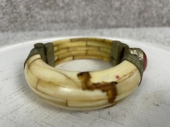 Bangle Bracelet Womens 3″ Ornate Brass Clamper Horn Bone Stone Gem