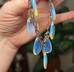 Unique Vintage French Opalescent Opaline Glass Teardrop Cha Cha Charm Bracelet