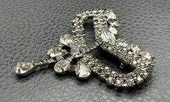 Vintage Art Deco Large Rhinestone Bow Brooch Pin Crystal Dangle Drop High End