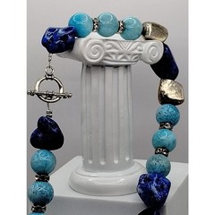 Vintage Natural Dyed Howlite and Metal Nugget with Rhinestone Wheel Spacers