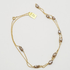 Barrel Pearl Neutral Tone Gold Plated Station Necklace Vtg Korea 24 Inch w Tag
