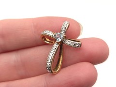 Designer PAJ Light Blue Topaz Heart Vermeil Sterling Diamond Chip Cross Pendant