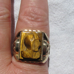 Vintage Carved Tiger’s Eye Roman Soldier Warrior Cameo 12K GF Ring Size 11