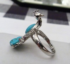 DESIGNER NK STERLING SILVER TURQUOISE PINK TOURMALINE BLUE TOPAZ PEACOCK RING 9