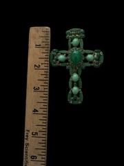 ALICE CAVINESS Signed Vintage Emerald Green And Gold Tone Cross Brooch Pin 3.5in