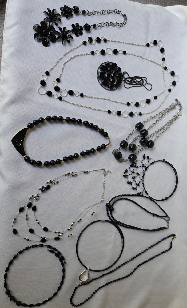 Vintage Set Of 11 Gothic Black Necklaces Excellent Condition