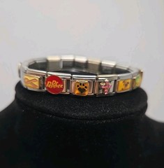 Vintage Italian Charm Bracelet 9mm Stainless Steel Pink Floyd BMW Route 66 Y2K