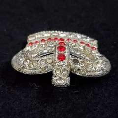 Vintage Pot Metal Rhinestone Brooch Silver Tone Crown 1.25″ READ