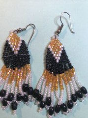 Vintage Black Orange and White Beaded Dangle Earrings