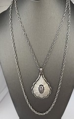 Crown Trifari© Textured Pendant Double Chain 1955-1969 Signed Silver Tone 18”