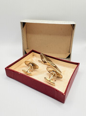Vintage Swank Mid-Century Gold-tone Cufflinks and Tie Bar Set in Orininal Box
