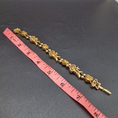 Vintage Victorian Style Gold Tone Cupid Cherub Heart Slide Bracelet 7″