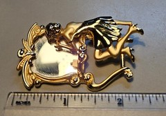 Vintage AJC Gold Tone Art Deco Fancy Lady Vanity Mirror Brooch Pin