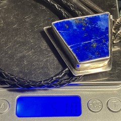 Signed Vintage Sterling 925 Lapis Lazuli Bolo Tie Black Braided w SS tips 50 gra