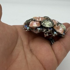 Vintage Pink Brooch Pin Smoky Gray Green Large Riveted Estate Large
