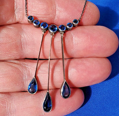 Original STERLING SILVER 925 Deco Modernist Rare Necklace Vintage Sapphire Paste