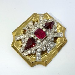 Signed 1940s McClelland Barclay Gold-Tone Ruby Red & Clear Rhinestone Pin