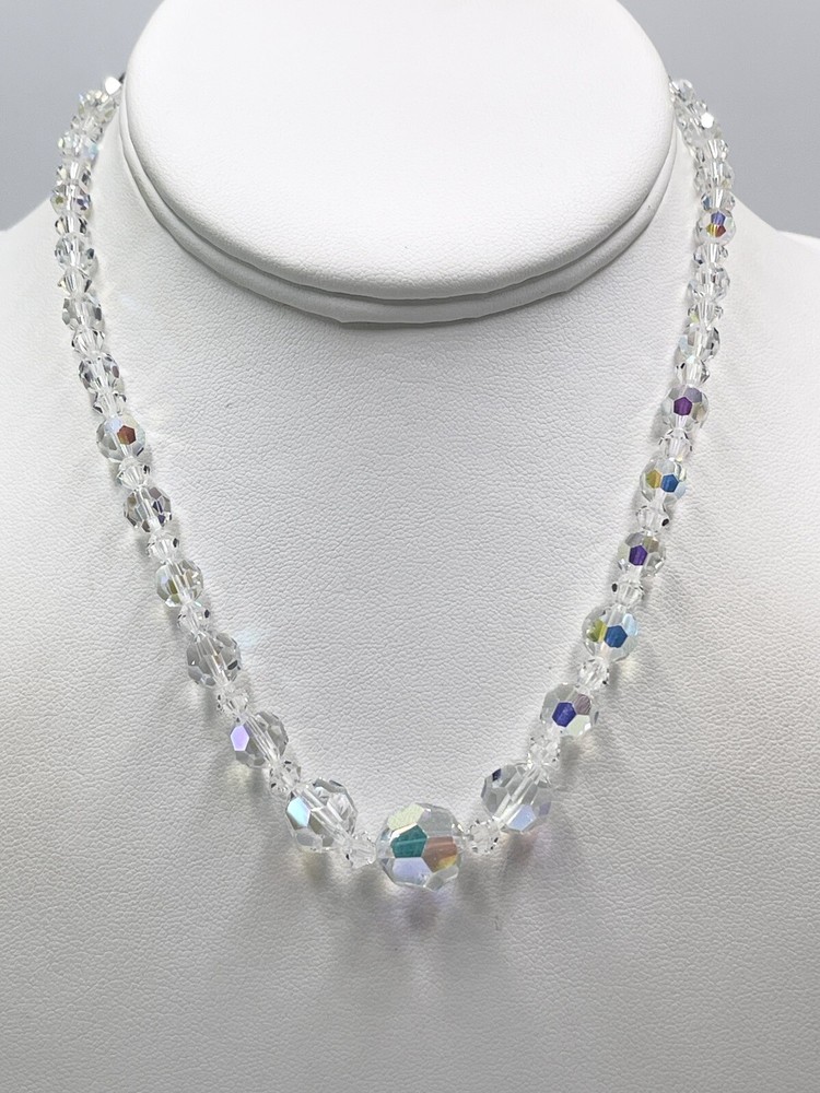 Vintage Necklace Crystal Aurora Borealis Single Strand 14 inch