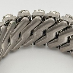 Vintage 1950s Expandable Blue Rhinestone Bracelet British Hong Kong 3 Row Silver
