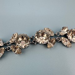Vintage Austria Crystal Bracelet LG Dentelle Prong Set Silver Tone Safety Chain