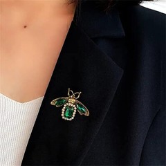 Gold Rhinestone Bee Brooch Pin for Women Men Fashion Crystal Vintage Green CZ…